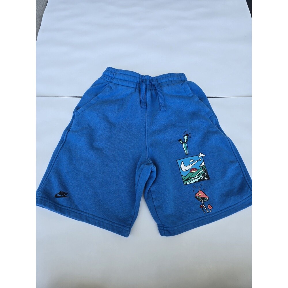 Nike Boys Blue Graphic Fleece Shorts Size M Drawstring Casual Athletic
